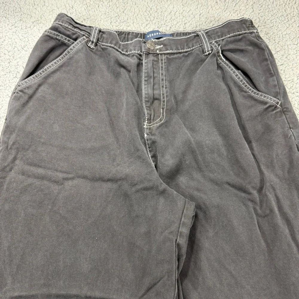 Aeropostale Womens Carpenter Pants Black Contrast Stitch Wide Leg Utility Large
